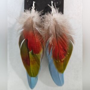 ❤️💚💙Vibrant Red, Blue and Green Macaw Feather Earrings
